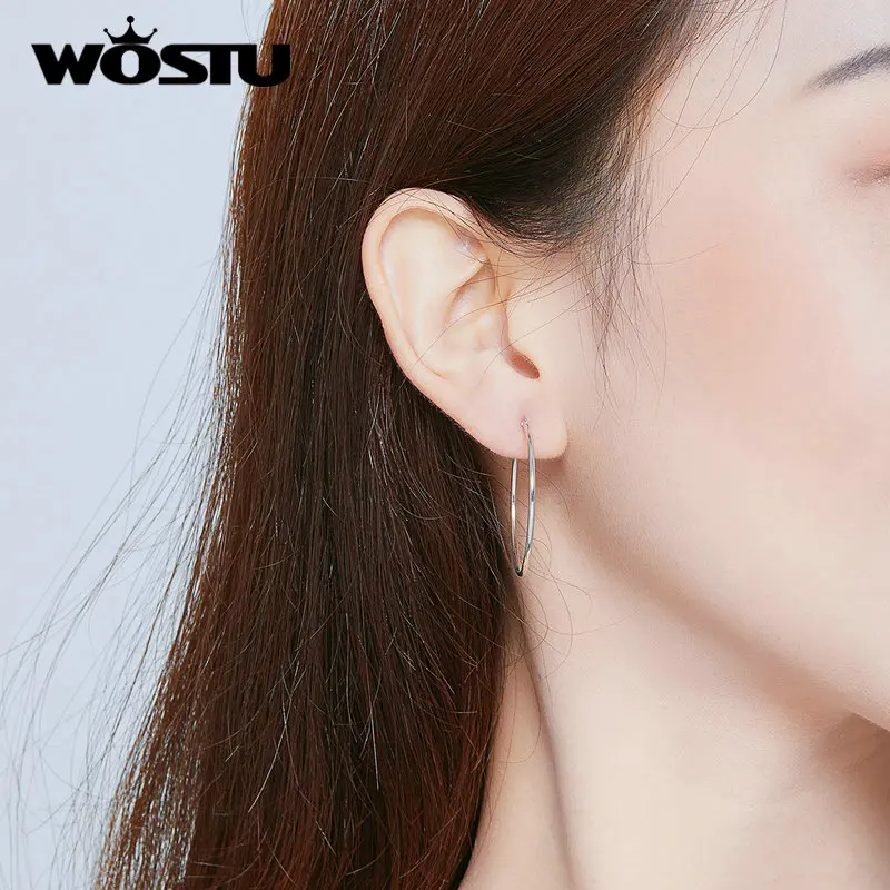 Женские серьги кольца WOSTU простые круглые из стерлингового серебра 925 пробы