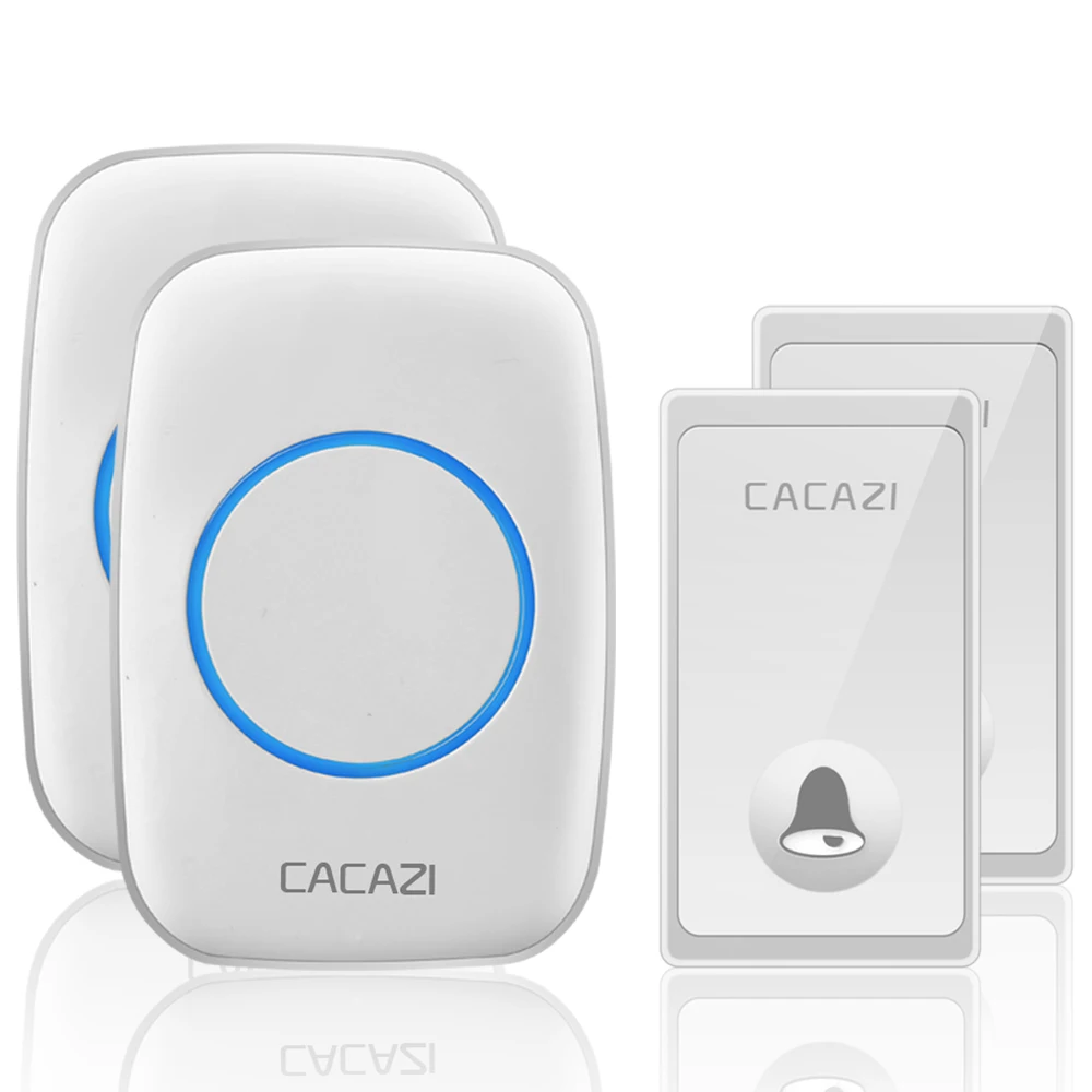 2 button 2 receiver CACAZI автономный беспроводной дверной звонок без батареи требуется Водонепроницаемый умный домашний дверной звонок США ЕС Великобритания штекер 58 колокольчиков - Цвет: 2 button 2 receiver