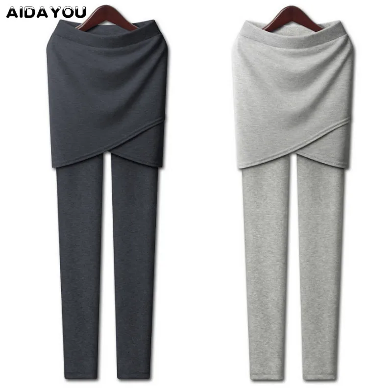 Skirt Leggings for Women Fitness Spring  Pants Cross Side Leggings With Skirt Ouc1238