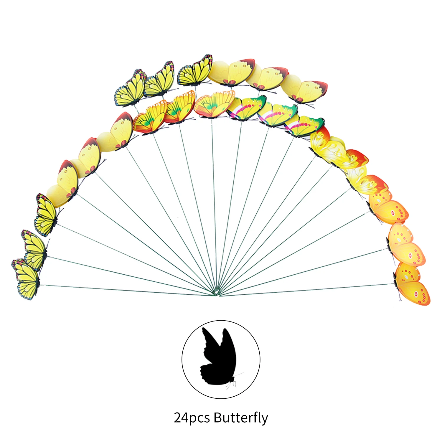 Yellow 24pcs Multicolor Simulation Butterfly Decorative Garden Pile – Outdoor Garden Decoration Flowerpot Flowerpot Party Supplies - Цвет: Yellow