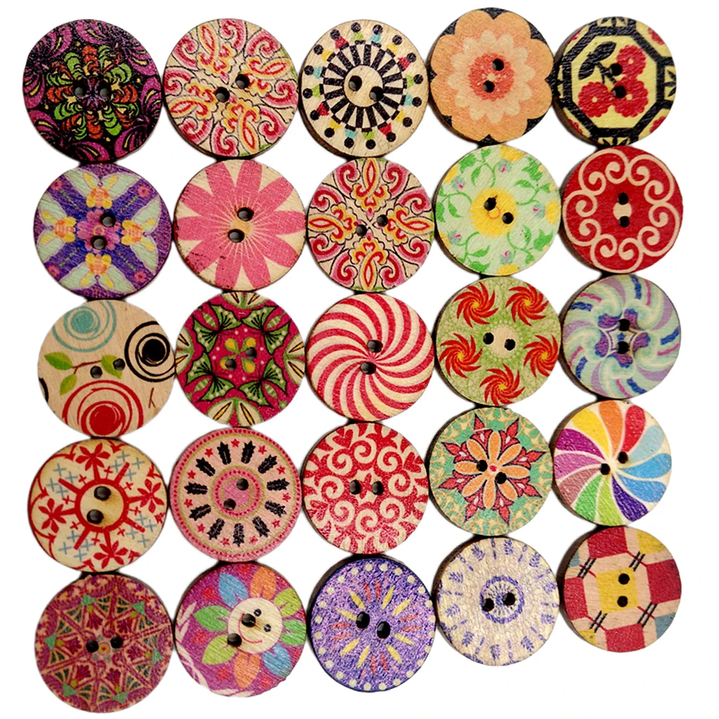 100 Pieces Assorted  Round Wooden Buttons 2 Holes Buttons for Sewing and Crafts 20mm
