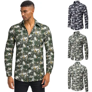 

Men's Ethnic Style Vintage Floral Printing Long Sleeve Loose Designer Shirts Sleeve Loose Button Up Hip-hop Personality Casual B