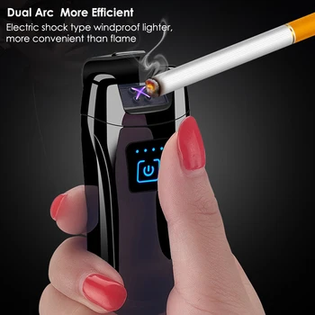 

Electric Lighter Windproof Flameless Double Arc Touch Sensor Zinc Alloy USB Rechargeable Cigarette Gadgets For Men