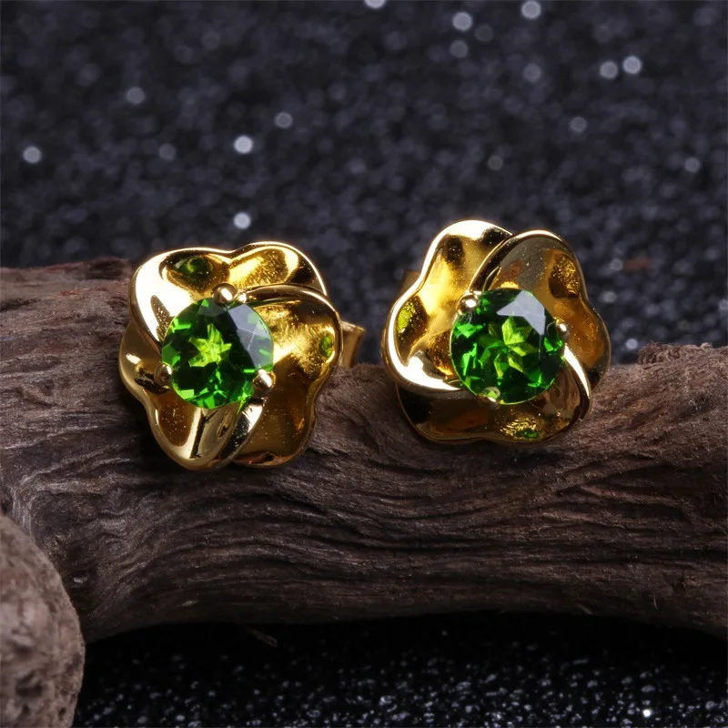 

Fine Silver Gemstone Earrings Ear Stud Accessories Fashion New Style 925 Silver Plated 18k Gold with Red Tourmaline Treasure Ear