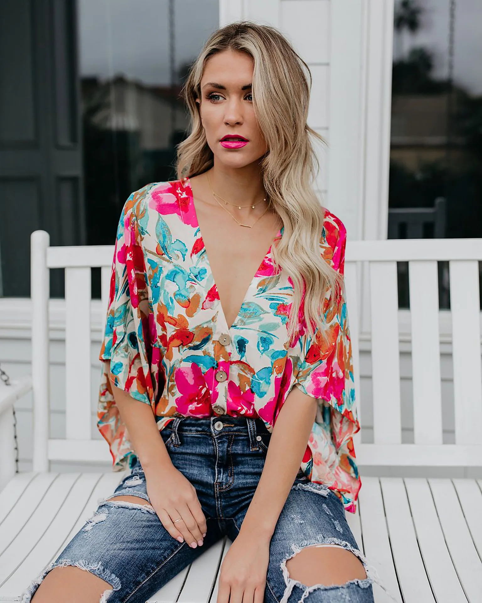 Летние цветочные Boho блузки женские шифоновые рубашки для отпуска Топы повседневные с длинным рукавом сексуальные винтажные блузки Femme Blusa уличная