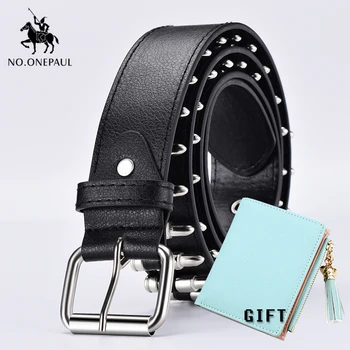 

NO.ONEPAUL Women's Studded Punk Belt Luxury Brand Logo Rock Wild Color Adjustable Youth Trend Belt and Women's Wild Wallet