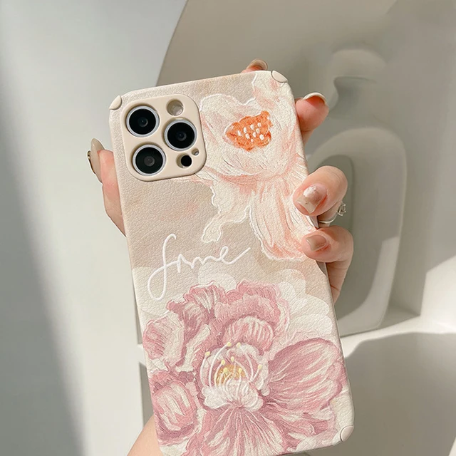 Retro Big Flower Soft Silicone 3D Leather Phone Case for iPhone A Cute and Stylish Accessory