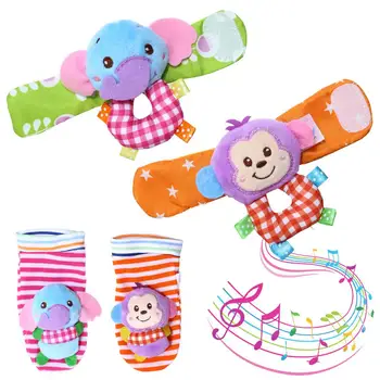 

Kuulee 4PCS Lovely Animal Wrist Rattle Early Educational Tools Monkey Elephant Toys Set Baby High Quality Child Interesting Toys