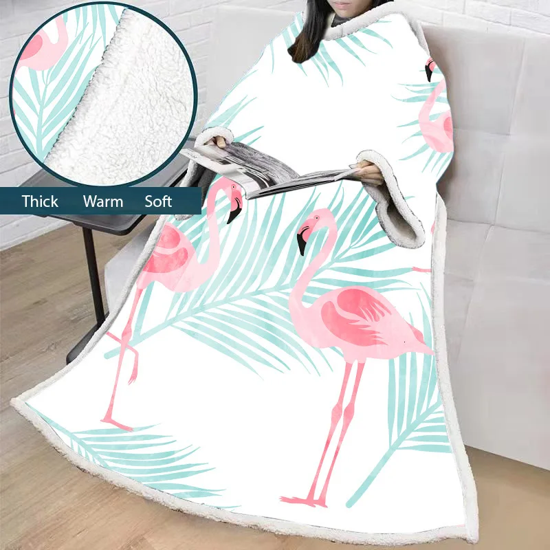 Прямая поставка одеяло с рукавами 3D печатных фламинго для взрослых микрофибра шерпа флисовый диван одеяло Открытый плюш Коралл Манта - Цвет: color3