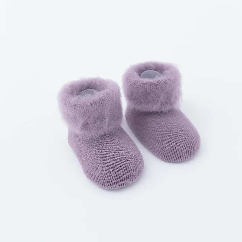 Осенне-зимняя обувь плюс толстый бархат нейтральные чулки для малышей w130 Носки теплые зимние ботинки на нескользящей подошве Носки для малышей От 0 до 2 лет носки для новорожденных - Цвет: Фиолетовый