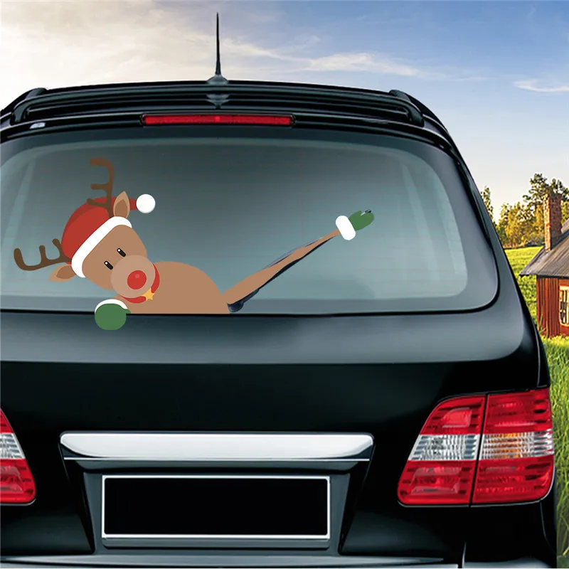 Рождественская наклейка на заднее лобовое стекло Санта-Клаус, наклейки на окна автомобиля, наклейки на стеклоочиститель, Рождественская, декоративная наклейка 20*20,5 см - Название цвета: QPMG07710000C