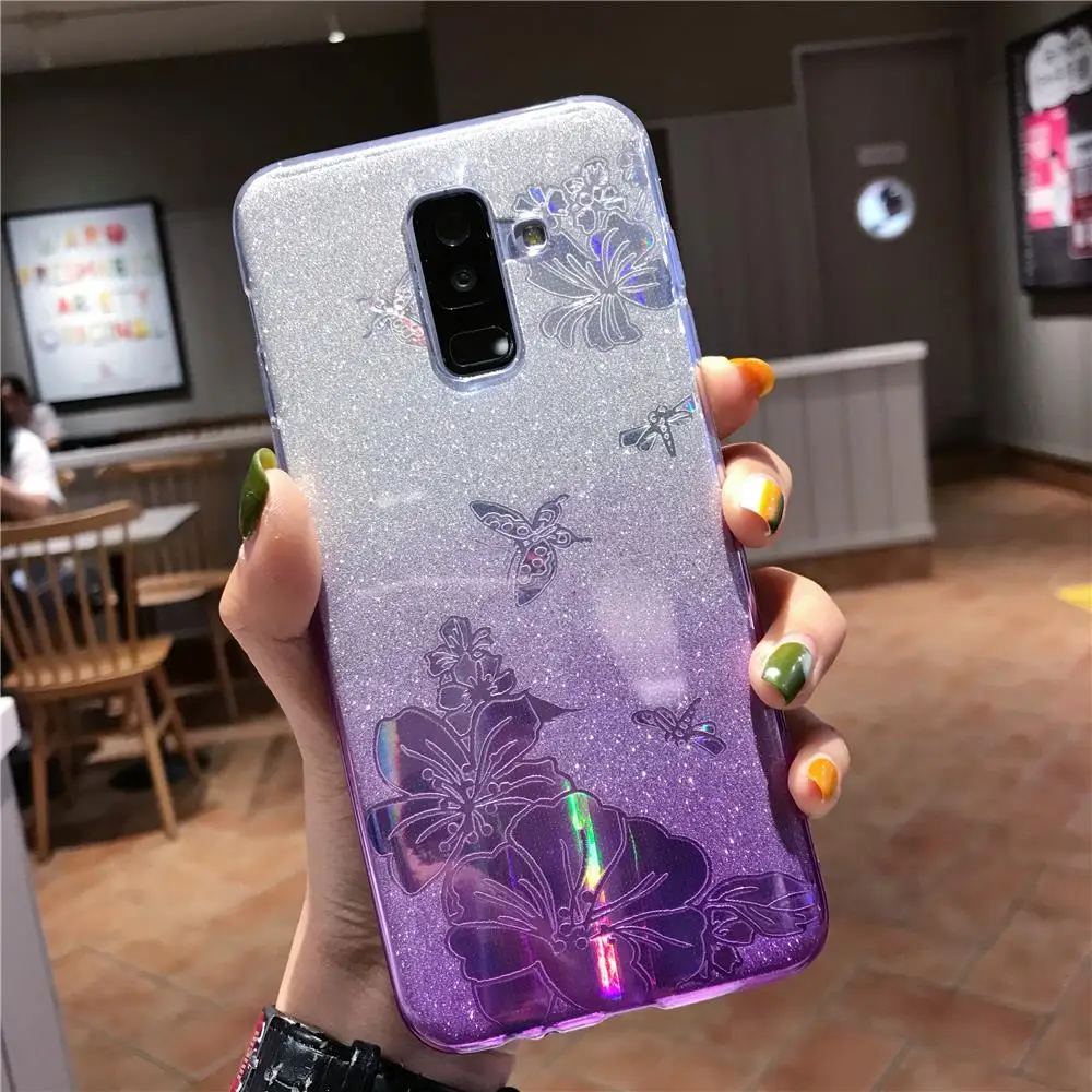 Градиентный блестящий чехол Buterfly Flower для Samsung Galaxy S9 S8 Plus S10 S10E мягкий из ТПУ Note 10 A5 A7