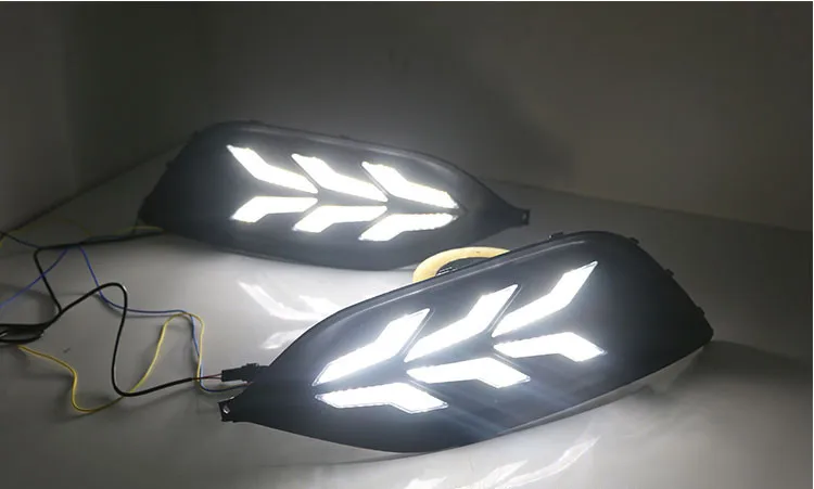 EOsuns led drl дневные ходовые огни для Ford escort с динамическим движущимся желтым поворотным сигналом и синим ночным светом