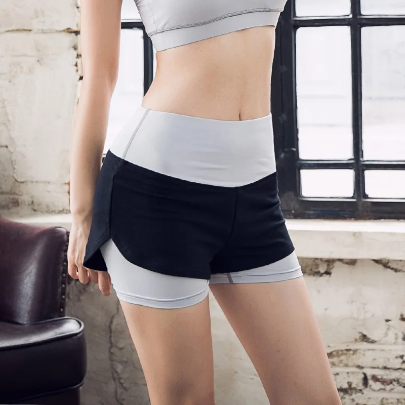 

The new slim anti running shorts female double false two Sport Fitness Yoga shorts lady