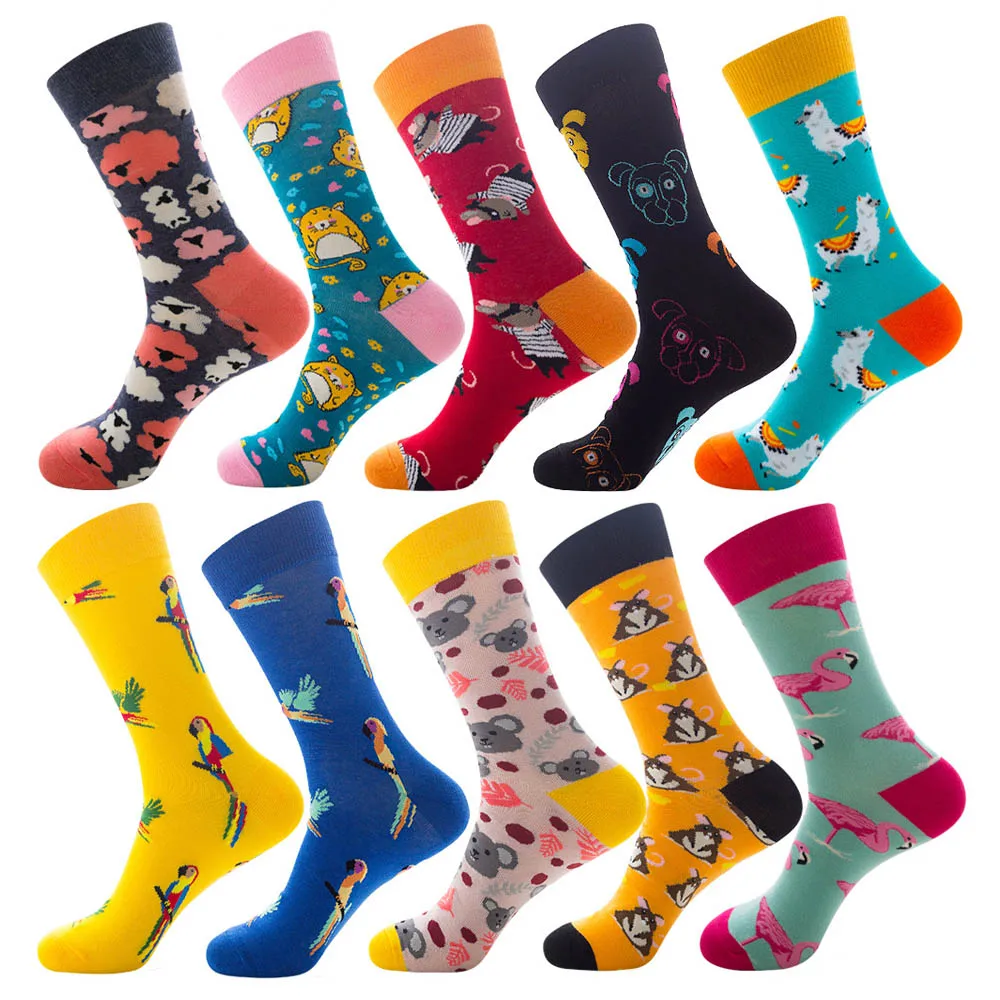 10 пар разноцветных мужских носков в стиле хип-хоп, скейтборд, Веселые носки из чесаного хлопка, рождественский подарок, Calcetines De Hombre - Цвет: 11