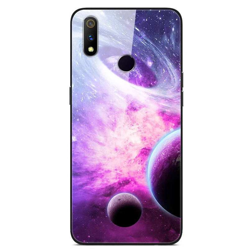 Для OPPO Realme 3 Чехол Realme3 закаленное стекло планета Космос крышка стекло задняя крышка чехол для OPPO Realme 3 Coque оболочка для Realme 3 6,22