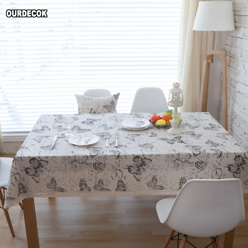  Pastoral Linen Tableclothes Butterfly Table Cloth Print Dining Table Cover Kitchen Home Textile Hom
