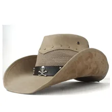 Leather Summer Men Women Mesh Western Cowboy Hat Wide Brim Hat Outdoor Performance Cowgirl Hat