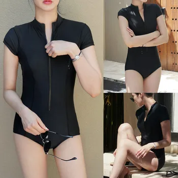 

Hot Sales Lady Bathing Suit Women Hot Sexy Jumpsuit Solid Color Zipper Underwear Padded Lengerie For Bathers Female Intimates