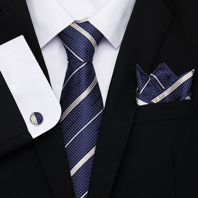 

Light Blue Striped Mens Ties Hanky Cufflinks Set Silk Neck Ties For Men Wedding Party Business Tie Men Set Dropshipping