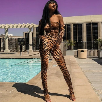 

Fashion Women Ladies Holiday Casual Long Sleeve Leopard Print Jumpsuit Sexy Off Shoulder Skinny Jumpsuit