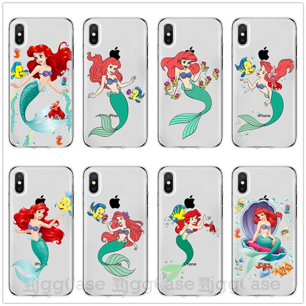 

Cartoon funny phone case For iPhone Xs Max Xr X 8 7 6 6s Plus Seas Mermaid Princess Silicone Soft Clear TPU back cover Coque