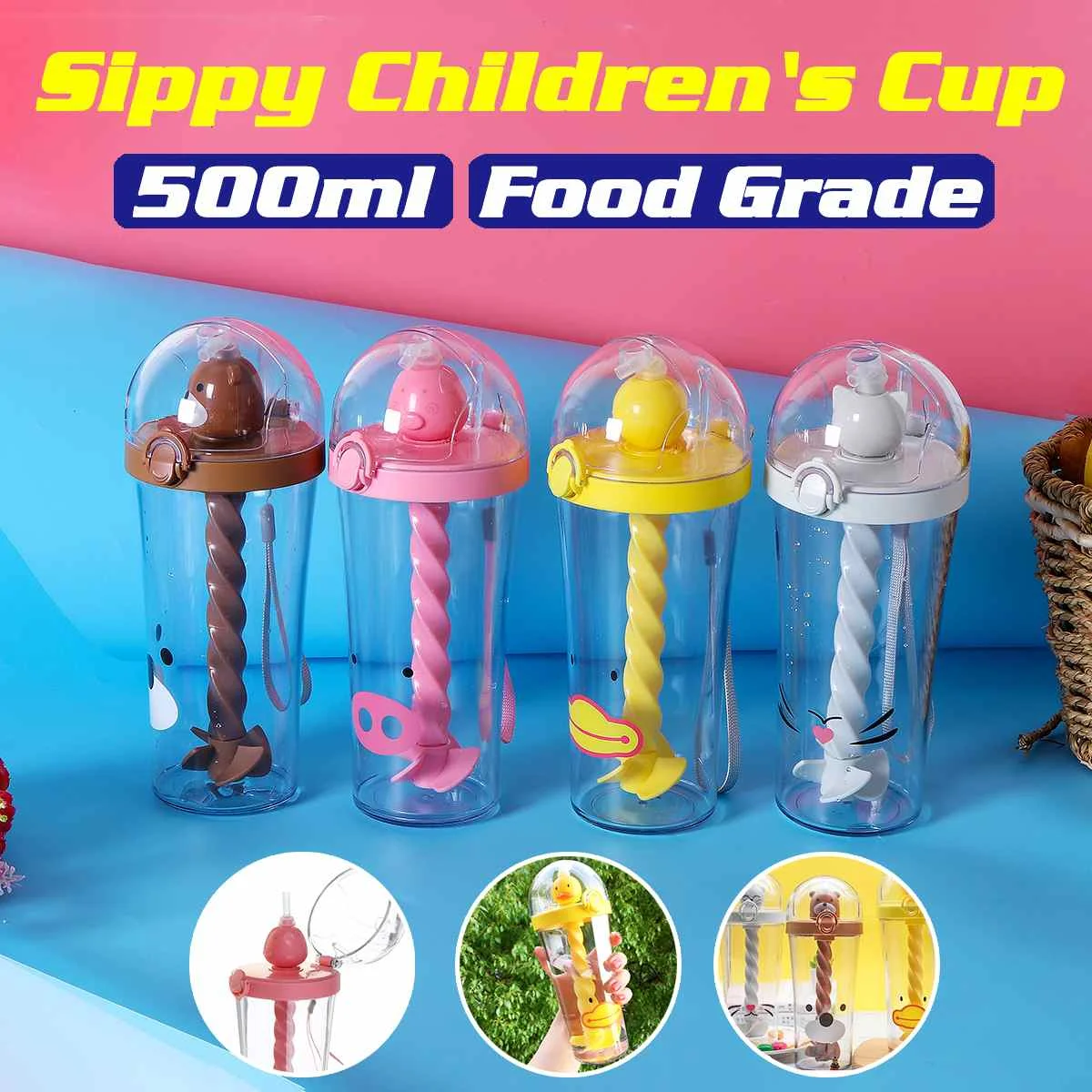 Cartoon Plastic Cup BPA Free Creatives Children's Sippy Cup Student Portable Water Bottle Lovely Material Silicone Nozzle 500 ML