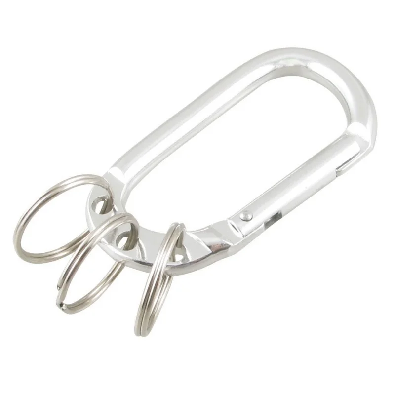 

Spring Loaded D Shaped Aluminum Alloy Carabiner Hook Split Keyring Silver Tone