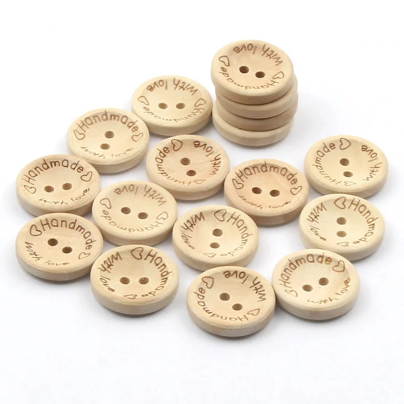 15mm & 20mm Handmade with Love Wooden Buttons