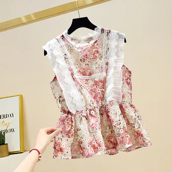 

Blouse Women 2020 Summer New Sweet Ruffled Hollow Lace Floral Chiffon Shirt Women's Shirts and Blouses Girls Students Tops Blusa