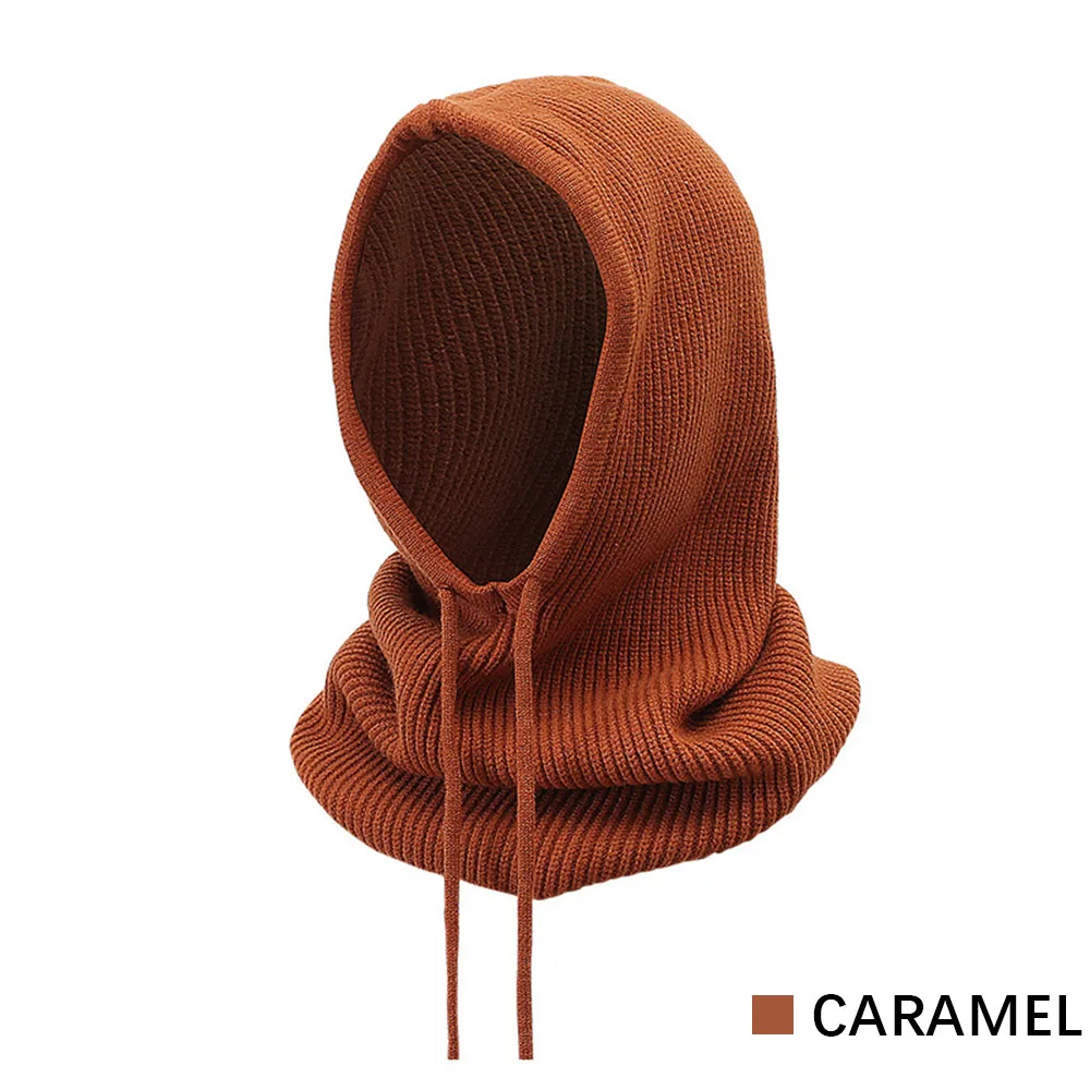 CAMEL Зимние вязаные шапки унисекс с капюшоном для женщин, теплые одноцветные шапки, мягкий шарф для мужчин, сохраняющий тепло, мужской стиль - Цвет: CAMEL