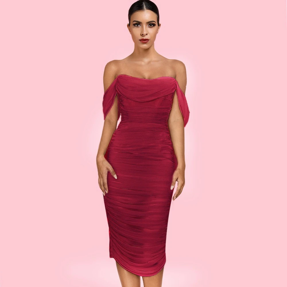 Ocstrade вино без бретелек средний рукав выше колена Кружева Bodycon платье H0229-Wine