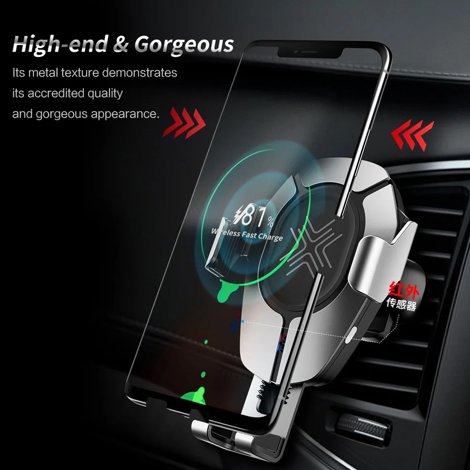 ROCK Metal автомобильный держатель телефона Qi Беспроводное зарядное устройство для iPhone X, 10 Вт беспроводной гравитационный держатель для автомобильного зарядного устройства для samsung S10 S9