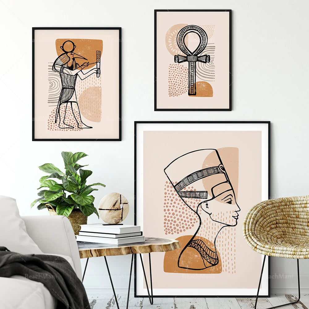 고대 이집트 벽화 | Ankh 네페르티티는 마술 지팡이 아트 포스터 팩 | 아이코닉 포스터, 역사적 상징주의 갤러리 팩