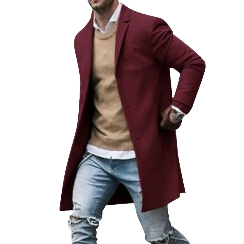 Promo DIHOPE 2020 Winter Wool Jacket Men's High-quality Wool Coat Casual Slim Collar Woolen Coat Men's Long Cotton Collar Trench Coats