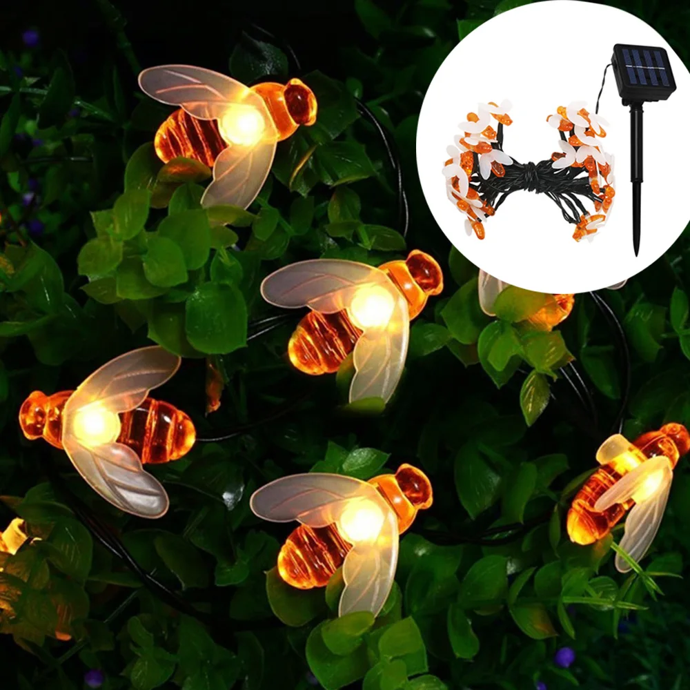 

30/50 LED Solar Powered String Light Bee Shape Cute LED String Lights For Outdoor Waterproof Garden Yard Patio Party