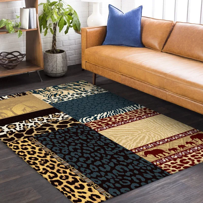 

Yellow Leopard Rug Tropical Rainforest Tribes-Style Mosaic Carpet Living Room Bedroom Kitchen Bed Carpet Floor Mat