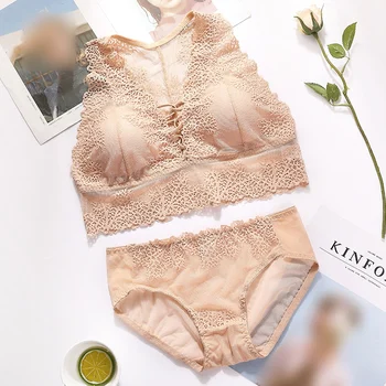 

Lace Beauty Back Lady Bra Set Wrapped Chest Sexy Cross X-shaped Hollow Vest Chest Pad Removable Bra Panties Set n