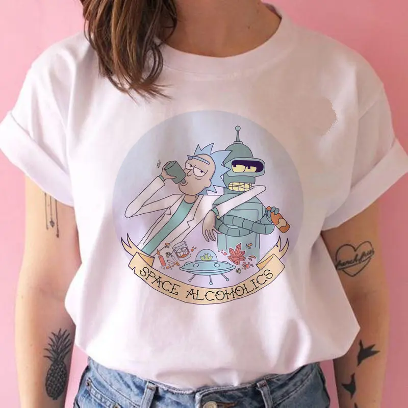 white Harajuku/футболка с мультяшным принтом ulzzang, графическая футболка, женская одежда, женская футболка с изображением Рика и Морти, забавная Новая мода - Цвет: white