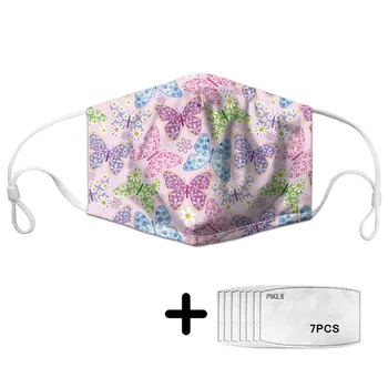 

Cute Pink Flower Butterfly Pattern 2020 Mask Reusable Adult/Kids Face Mouth Mask With7 Filters Women Girls Protection Mascara