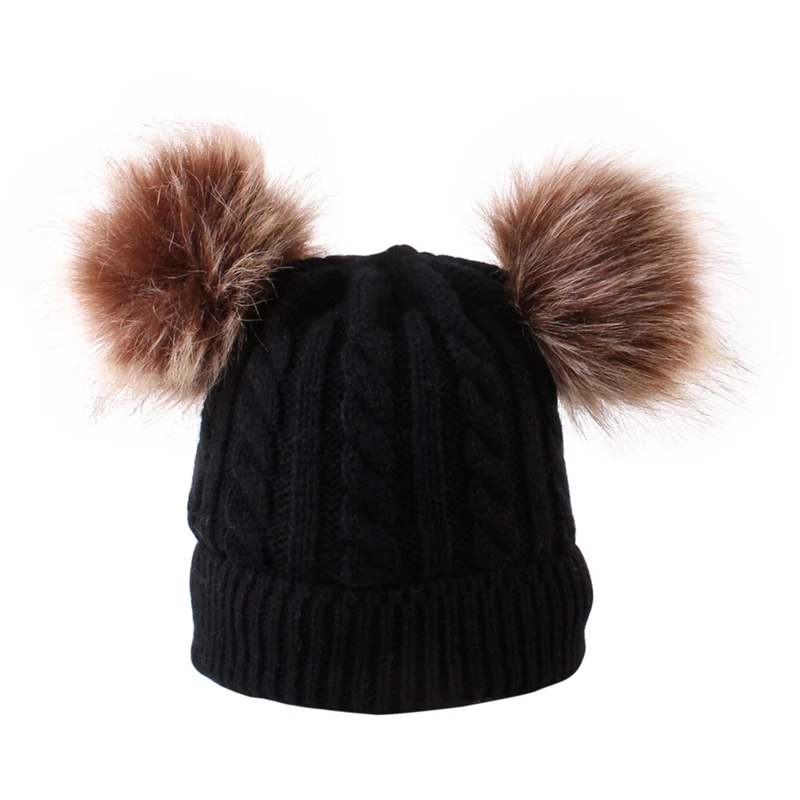 BalleenShiny/милые детские шапки с помпонами, вязаная зимняя шапка, меховые шарики, шерстяные шапки, эластичная шляпа для мальчиков и девочек, подарки - Цвет: black