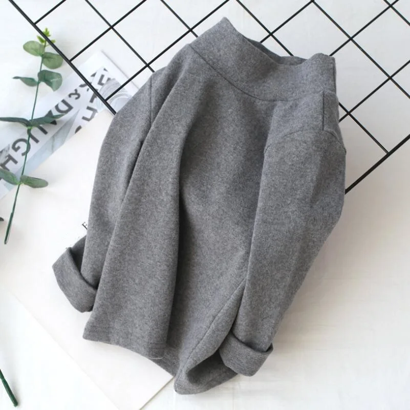 gray kids t shirt Футболки для маленьких мальчиков и девочек на весну, осень и зиму, рубашки с высоким воротником, детские топы с длинными рукавами, футболки, нижнее белье, детская одежда - Цвет: gray kids t shirt