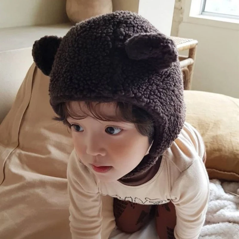 

1-4 Years Old Autumn Winter Children Hat Boys Girls Cute Cartoon Bear Ears Headwear Baby Kids Solid Color Thick Plush Caps