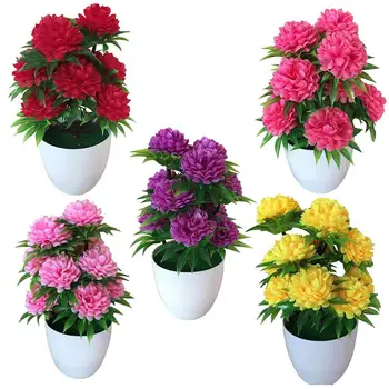 1PcPractical Artificial Chrysanthemum Bonsai Potted Plant Simulation Artificial Flower Fake Flower Landscape Home Floral Decor