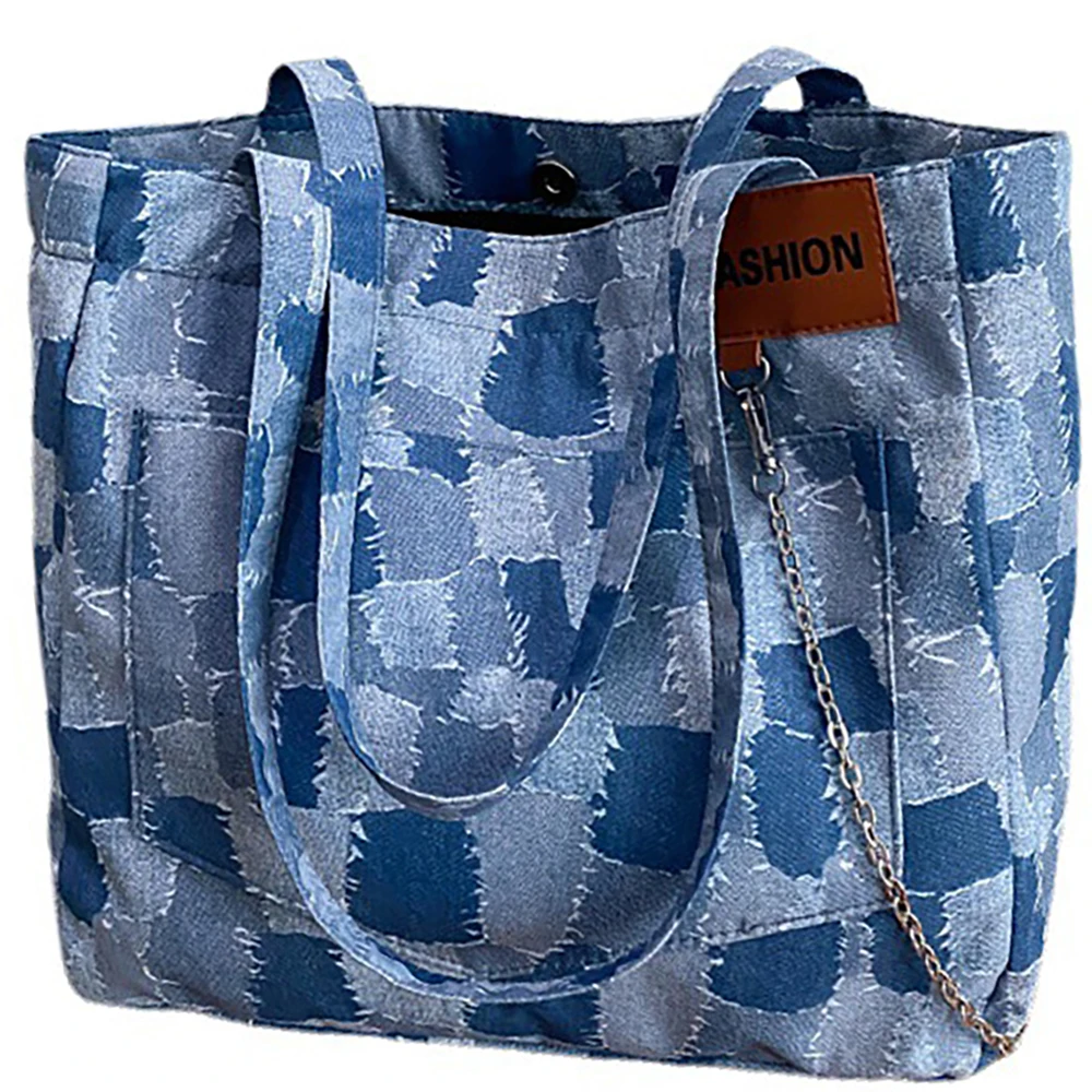 Women Denim Canvas Tote Bags Female Large Capacity Shoulder Bag Simplicity Letter Print Handbags For Ladies Casual High Quality