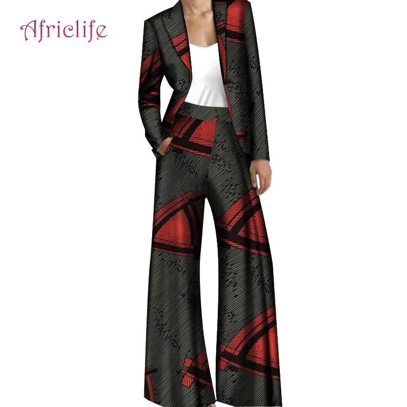 

African Women Clothes Blazer Suits for Office Lady Custom Loose Fashion Boutique Width Pant and Casual Coat Set WY5778