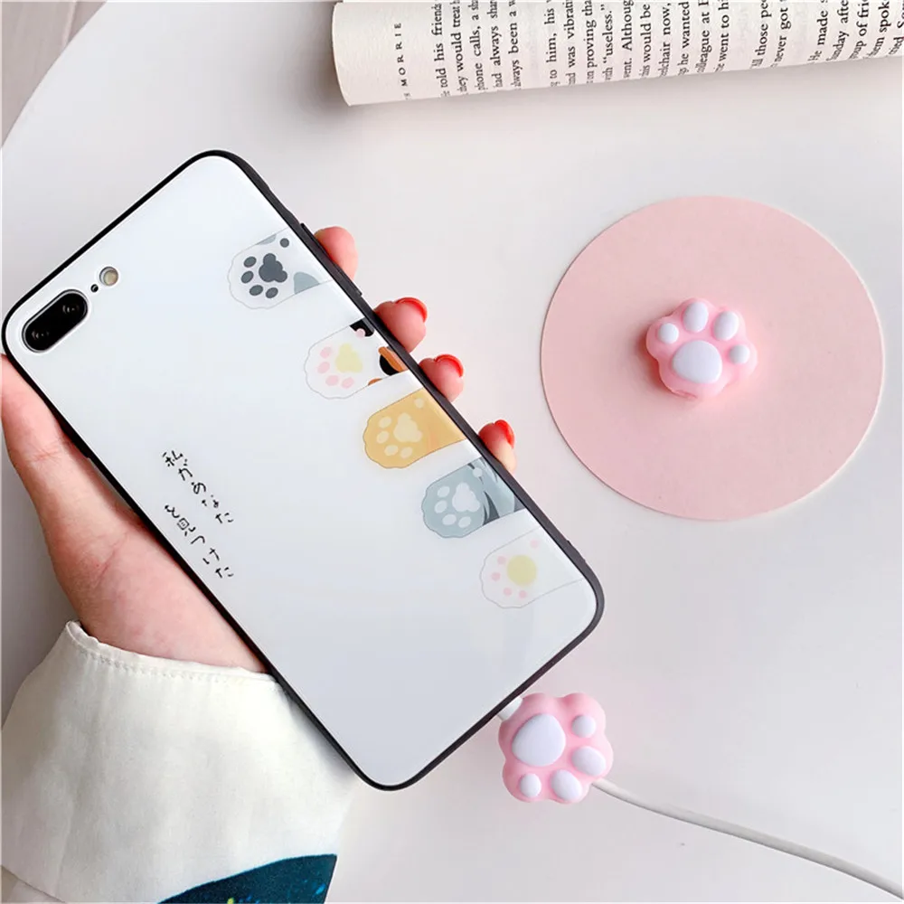 Милый розовый мультфильм кот лапы кабель Winder протектор для iPhone кабель Kawaii Настольный провод, usb-кабель зарядное устройство наушники протектор