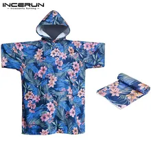 INCERUN, домашняя Повседневная Женская и мужская накидка с принтом, короткий рукав, с капюшоном, для пляжа, для серфинга, для купания, банное полотенце, плащ, стильный, быстросохнущий, пончо, толстовки