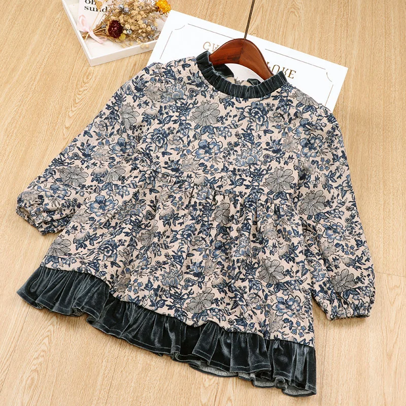 Jargazol/платье для маленьких девочек; зимний флисовый Детский костюм; vestidos с цветочным принтом; осенние вельветовые Детские платья для девочек; наряд - Цвет: Q30284-1