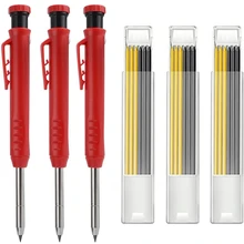 Crayons de Construction et 18 recharges, crayons de charpentier solides avec taille crayon intégré, pour le travail du bois, 3 pièces